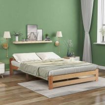 Need - Cadre de Lit Solide en Bois Massif Lit avec Tête de Lit et Sommier à Lattes Lit pour Adulte Lit Simple, Naturel 200x140cm