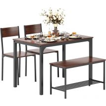 Ensemble de Table de Salle à Manger pour 4 Personnes, Table de Cuisine de 110cm, 2 Chaises, Banc pour 2 Personnes avec Étagère de Rangement, Ensemble