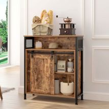 Meuble de Rangement Buffet Cuisine Commode avec Porte Coulissante, Armoire de Rangement avec Étagères, Style Industriel pour Salon, Marron Rustique