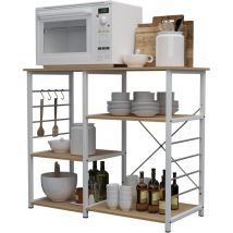 Need - Support de cuisine, support pour micro-ondes, avec 3 étagères, chariot de rangement multifonctionnel pour support de cuisine, Érable et blanc