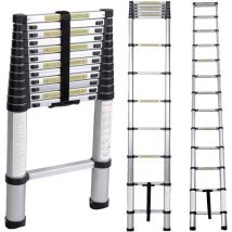 NEED Échelle télescopique 3,8 m, échelle pliante - 12 échelons rétractables multifonctions, aluminium