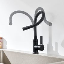Auralum - Negro Grifo de Cocina con Caño Flexible, Flexible Grifo de Fregadero Giratorio 360 ° Mezclador Monomando de Fregadero con aireador