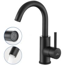 Negro Grifo de Lavabo, Giratorio 360° Mezclador Monomando de Lavabo con Aireadores desmontables, Grifo de Baño con Agua Fria y Caliente Ajustable
