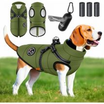 Lovpet - Chaqueta de perro Abrigo de perro con arnés incl. 45 bolsas de caca + dispensador Perro de invierno chaleco impermeable forrado Chaleco