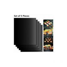 Set de 5 Tapis de Cuisson Tapis bbq Barbecue Plaque Feuille de Cuisson Four 40 33cm pour Barbecue gaz Charbon électrique 100% Anti-adhérent - Noir