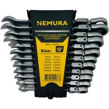 Nemura Coffret de 12 clés cliquet articulées 8-19mm - Acier Chrome Vanadium - Qualité Professionnelle -Marque Française