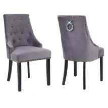 Neo Direct - Neo 2x Dark Grey Studded Velvet Dining Chair with Ring Knocker Detail
