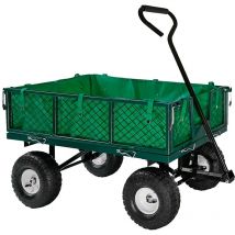 Neo Garden Trailer Cart Pull Along Trolley Heavy Duty Green Mesh Utility Gardeners Wagon Folding Sides Pneumatic Tyres Outdoor Cart for Gardening