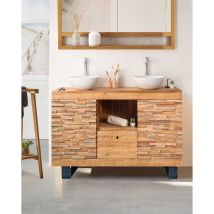 Uniqka - Néo - Meuble salle de bain en teck parqueté 140 cm