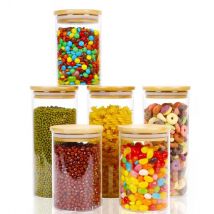 Neo Direct - Neo Set of 6 Glass Storage Jars with Bamboo Lids Airtight Glass Canisters with 2 Size 800ml and 1200ml, Large Kitchen Food Storage Jars