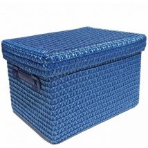 Topfurnishing - Neon Bright Colours Kids Playroom Toy Box Cupboard Storage Basket + Handle & Lid [BLUE,Large 34x26x22cm] - Blue