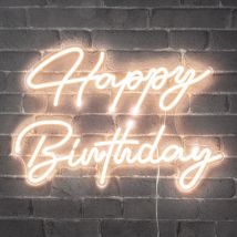 Neon led Happy Birthday 58CM - Neon Mural Blanc Chaud sur Secteur - Lampe Neon Enseigne avec Interrupteur on/off pour Decoration Anniversaire