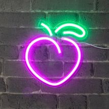 Skylantern - Neon led Pêche 23CM - Neon Mural Rose et Vert sur Secteur - Lampe Neon Enseigne avec Interrupteur on/off pour Decoration Cuisine