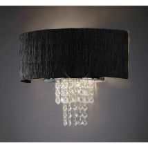 Diyas - Nerissa wall light with black lampshade 2 polished chrome/crystal bulbs