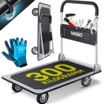 Masko - Carrello a pianale Carrello di trasporto Carrello di stoccaggio Pieghevole Incl. guanti da lavoro Freno di stazionamento Aiuto al trasporto