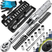 Set di chiavi dinamometriche per auto bici & moto 1/4 di pollice 5-25Nm incl. guanti prese magnetiche per candele con prolunga argento - Masko