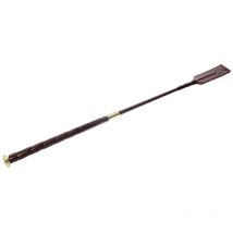Marron - Cravache en cuir avec bouton en métal longueur 65 cm