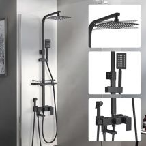 Onyzpily - Colonne de douche noire Hevenaov Colonne de douche réglable en hauteur 72-108cm, Colonne de douche avec pommeau de douche carré 25x25cm 4
