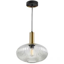 Norma Plafoniera a sospensione Globe nera, ottone, vetro trasparente, E27 - Schuller
