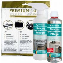Hotrega - Nettoyant et entretien pour poêles en stéatite et en pierre naturelle, y compris chiffon en microfibres
