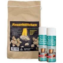 HOTREGA Nettoyant pour vitres de cheminée 2x 300 ml y compris boules de feu 1 kg