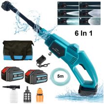 Nettoyeur haute pression électrique sans fil 6 en 1, nettoyeur haute puissance pour jardin, voiture, terrasse, 2 batteries 5,5 Ah + chargeur,