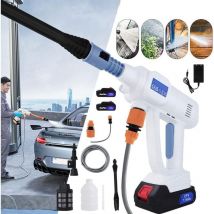 Nettoyeur haute pression sans fil portable Jet eau lavage voiture nettoyant Pistolet Ensemble Avec 2x Batteries Li-Ion, chargeur, buse réglable,