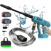 Nettoyeur haute pression sans fil pour voiture, pistolet de lavage à l'eau sans fil ,45 Bar + 2 batteries 5500mAh+ chargeur, compatible avec batterie