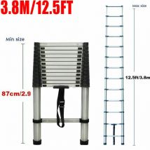 Dayplus - Neu 12.5FT/3.8m Höhe Teleskopleiter aus hochwertigem Edelstahl, 13 Stufen Ausziehleiter Rutschfester Klappleiter Stehleiter Mehrzweckleiter
