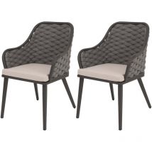 Neuwertig] 2er-Set Aluminium-Gartenstuhl HHG 761, Outdoor Stuhl Armlehne, Olefin Seilgeflecht Rope anthrazit Kissen taupe