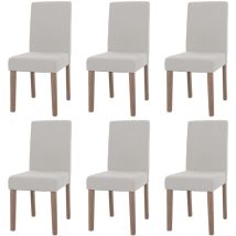 6er-Set Esszimmerstuhl Littau, Stuhl Küchenstuhl Hochlehner, Stoff/Textil Bouclé Holz creme, naturfarbene Beine