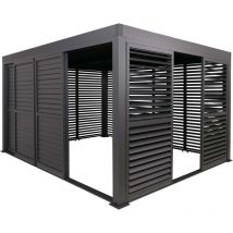 HHG - neuwertig] Alu Pergola 995, Pavillon Terrassenüberdachung, 7x Lamellenpaneel 7x Schiebetüren, 11cm-Gestell, 3x4m anthrazit