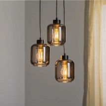 B-Ware Eko Light Hängeleuchte Pendelleuchte Sombra Rauchgrau Schwarz Metall Glas