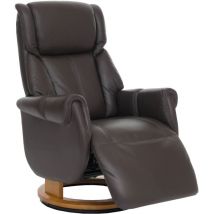 MCA Relaxsessel + Aufstehhilfe HHG-257, Fernsehsessel Liegesessel Fußstütze Holz Leder braun, Holz Natur