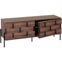 TV-Rack HHG-608, Fernsehtisch Lowboard TV-Schrank Kommode, Staufächer, 3D-Flecht-Design Push-to-open Türen 120cm, braun