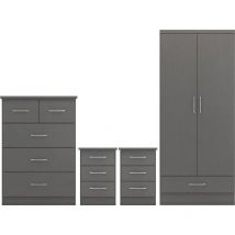 Seconique - Nevada 2 Door 1 Drawer Wardrobe Bedroom Set - 3D Effect Grey