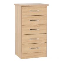 Nevada 5 Drawer Narrow Chest - L40 x W50 x H93 cm - Sonoma Oak Effect