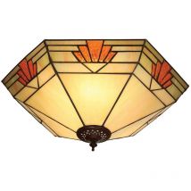 Interiors 1900 - Interiors Nevada - 2 Light Large Ceiling Flush Light Dark Bronze, Tiffany Glass, E27