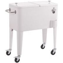 Nevera Carrito Vintaje para Barbacoa. Blanca, 56 litros de capacidad, de Acero con epoxi Anticorrosión. Carrito de bebidas auxiliar isotermo. Para