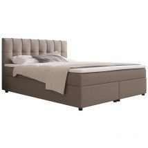 Ensemble complet boxspring tête de lit capitonnée + sommiers + matelas + surmatelas - 160 x 200 cm - Tissu - Gris - siero ii de ysmée
