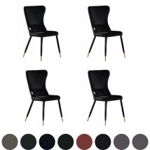 4er-Set New York lux gepolsterter Esszimmerstuhl mit silbernen Endkappen für Esszimmer und Küche – Schwarz