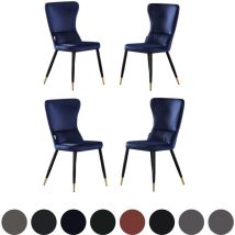 4er-Set New York lux gepolsterter Esszimmerstuhl mit silbernen Endkappen für Esszimmer und Küche Küche – Blau