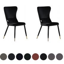 Set of 2 New York lux Upholstered Dining Chair with Silver end Caps for Dining Room Kitchen - Black