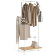 Porte Manteau sur Pieds métalliques, Résistants jusqu'à 18kg Hangy Wood 100 avec étagère à chaussures Blanc - Newlux