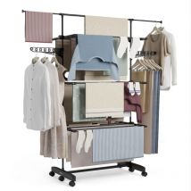 Séchoir à linge vertical Noir 4 Doubles Niveaux. 15M d' Étendoir pliable et extensible pour l'Intérieur et l'Extérieur Noir - Newlux