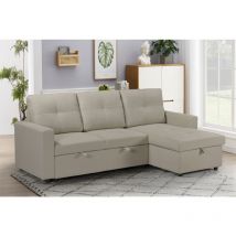 Luxury Life - Newport Leather 3 Seater Pull Out Sofa Bed with Reversible Storage Chaise in Beige