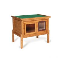 Niche autochauffante en bois pour chat avec porte et fenêtre