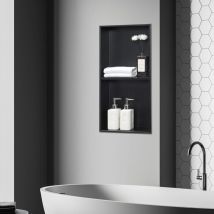 [neu.haus] - Nicho de ducha Kristinehamn 2 niveles acero inoxidable 62x32x10cm - Negro mate
