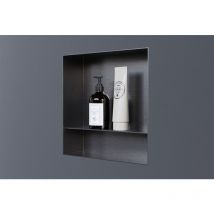 Bernstein - Cabina de ducha mural con repisas, estante empotrado ducha acero inoxidable - 30x30x10cm - NT303010X Gun metal
