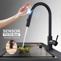 Robinet De Cuisine à Capteur Tactile noir en Acier Inoxydable avec 2 voies Mitigeur Cuisine évier Avec Douchette Extractible Robinet de Cuisine